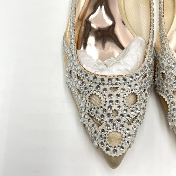 Badgley Mischka BHLDN Size 7 Gigi Jeweled Ivory White Silver Ballet Flats Shoes - Picture 6 of 15